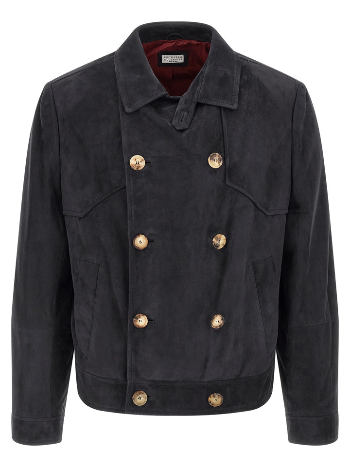 Brunello Cucinelli Suede Jacket Puffer Jackets - Blue | a8908721d9a0cce53d4c09263e2d1fd7523e8027