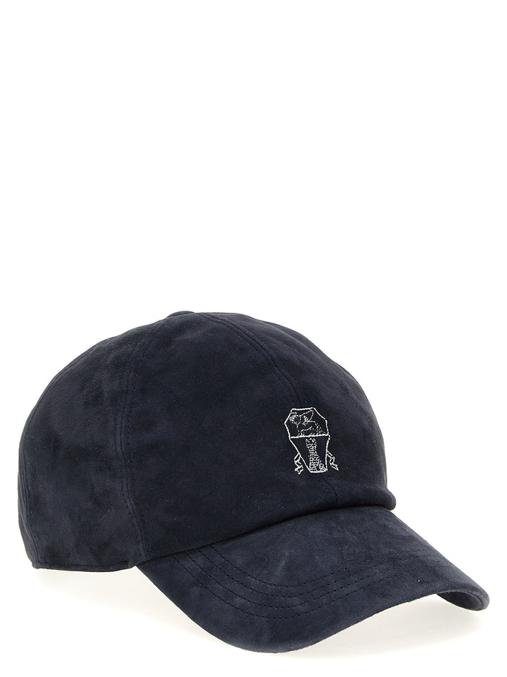 Suede Cap With Logo Embroidery Hats Blue