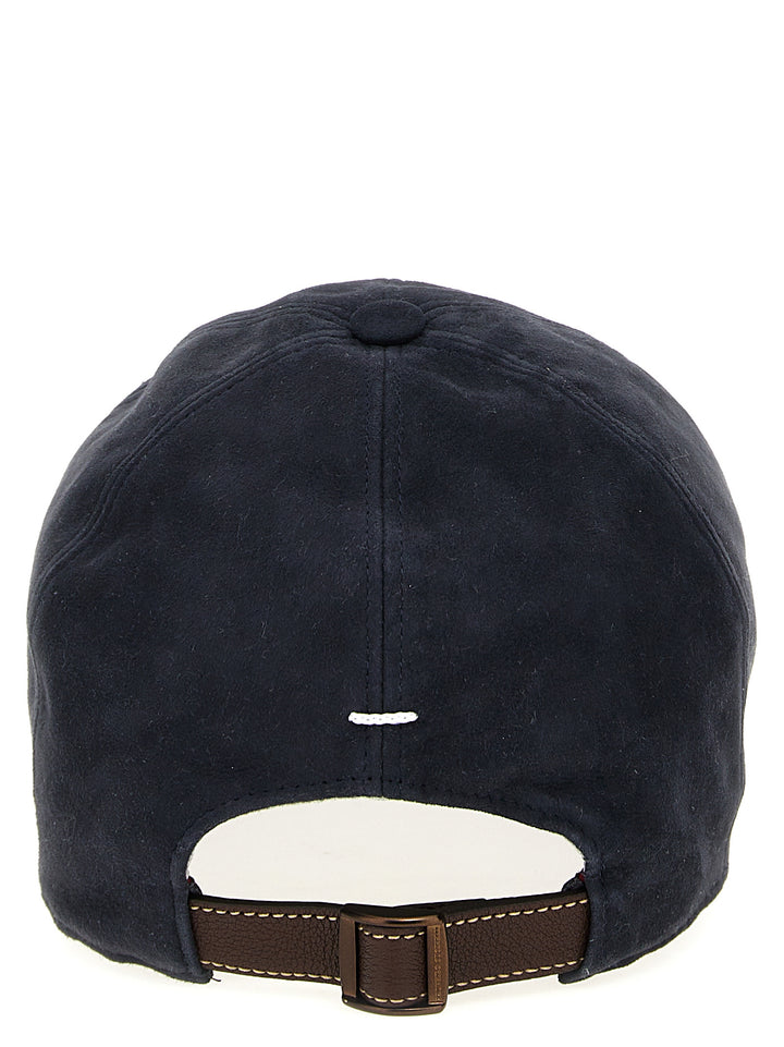 Suede Cap With Logo Embroidery Hats Blue