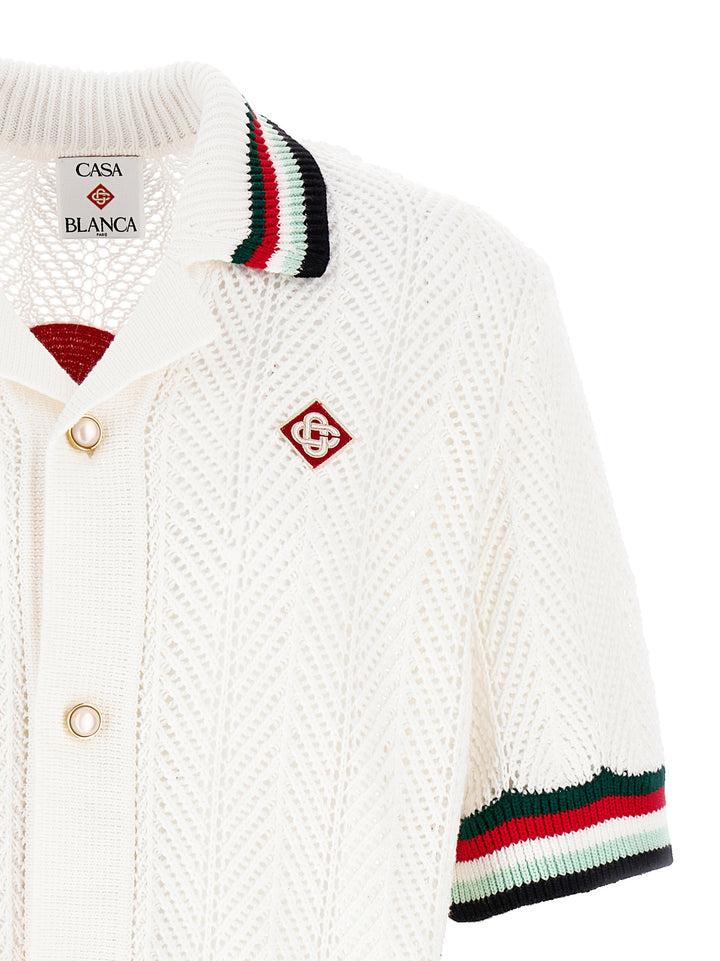 Casablanca Sporty Faux Crochet Shirt and Blouse - White | 2b42385e5c0be4674b8c54c03a234ffec96106f6