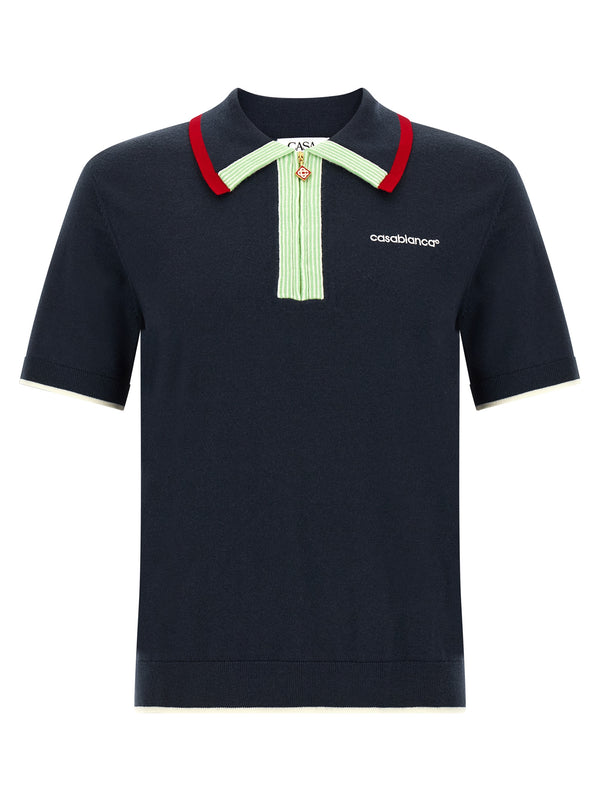 Knit Shirt With Zip Polo Blue