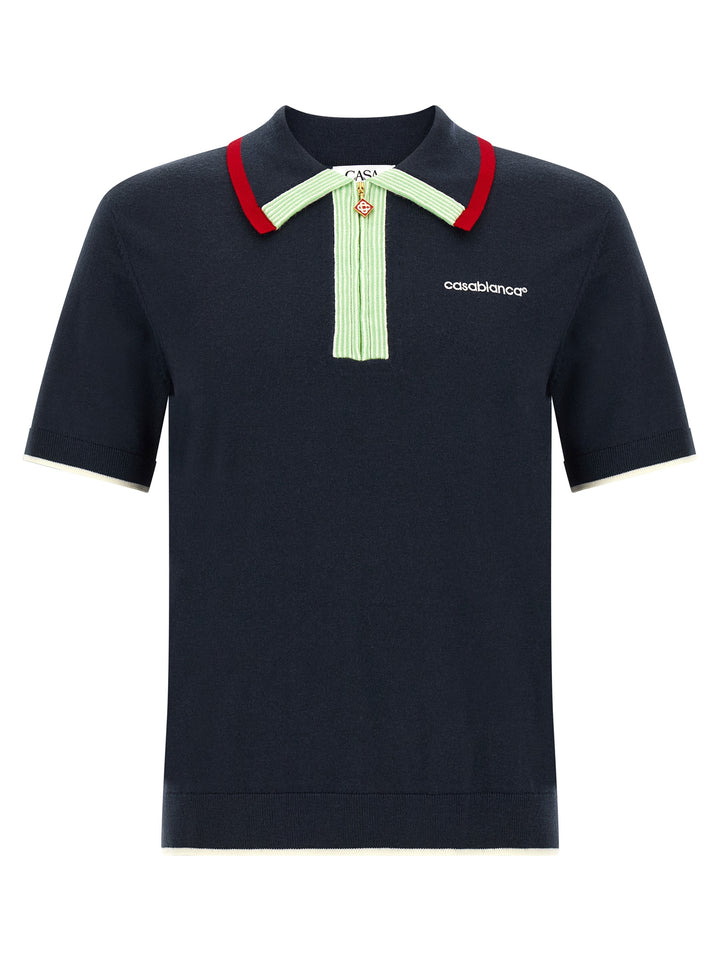 Casablanca Knit  Shirt With Zip Polo - Blue | 9ce1ab946236f31fe238e3df84897364d4d2fcea