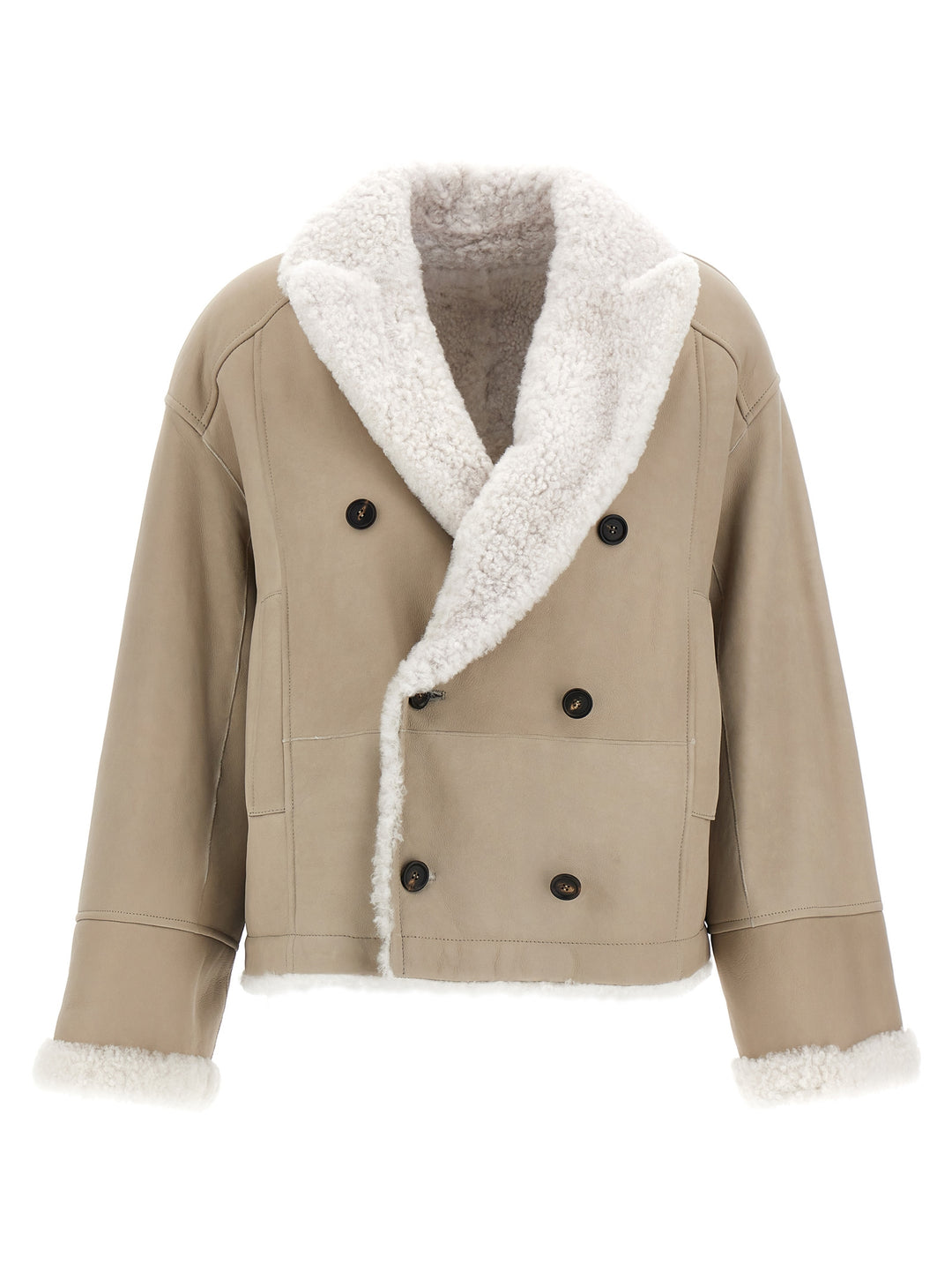 Leather Sheepskin Jacket Fur Beige