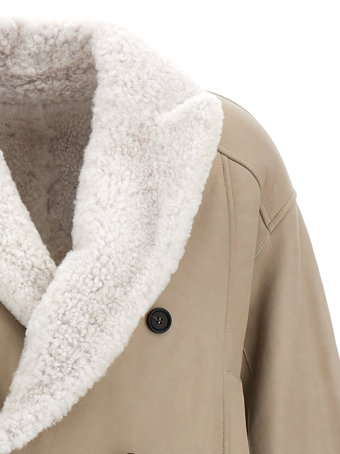 Leather Sheepskin Jacket Fur Beige