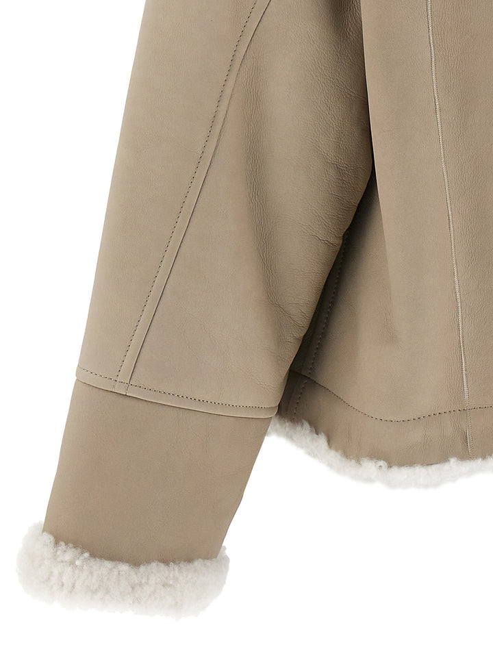 Leather Sheepskin Jacket Fur Beige