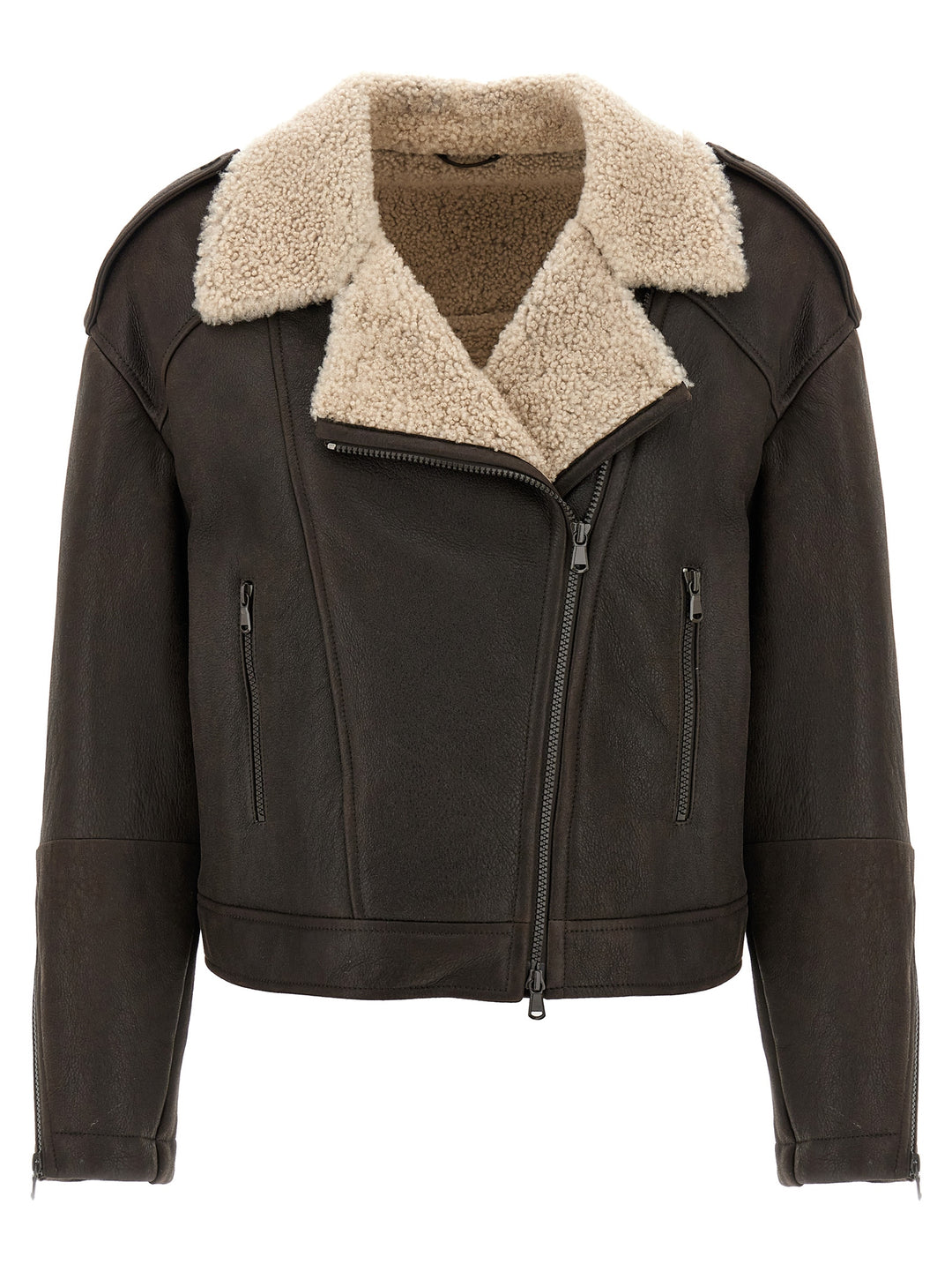 Shearling Leather Jacket Fur Brown