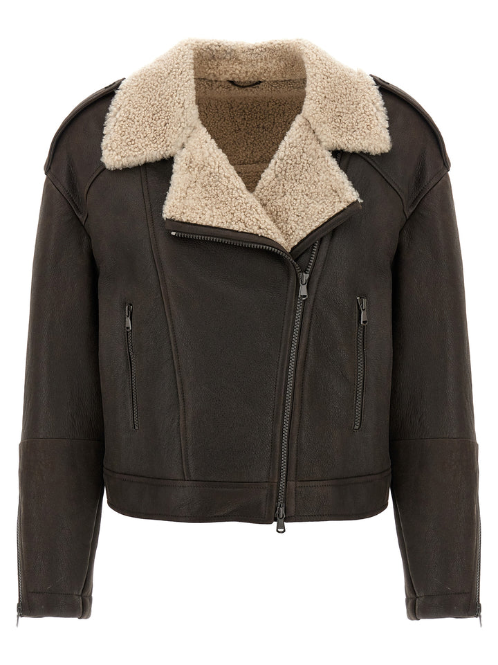 Shearling Leather Jacket Fur Brown