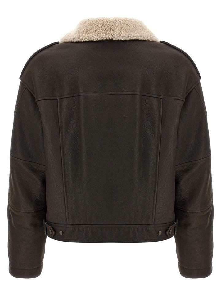 Shearling Leather Jacket Fur Brown