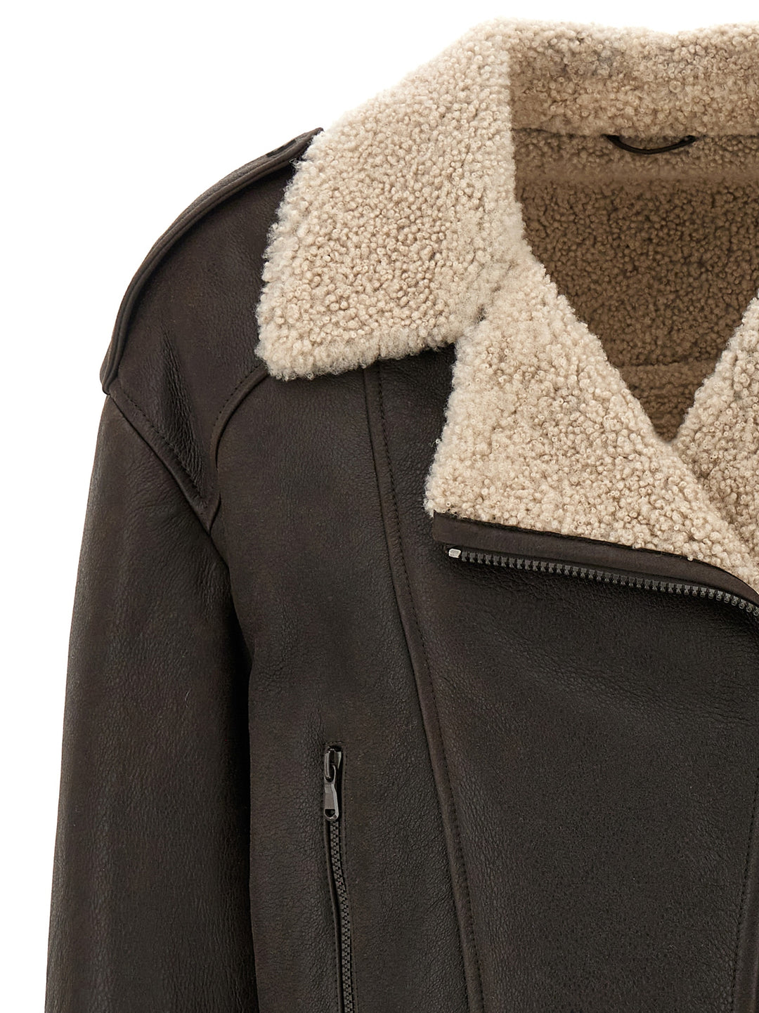 Shearling Leather Jacket Fur Brown