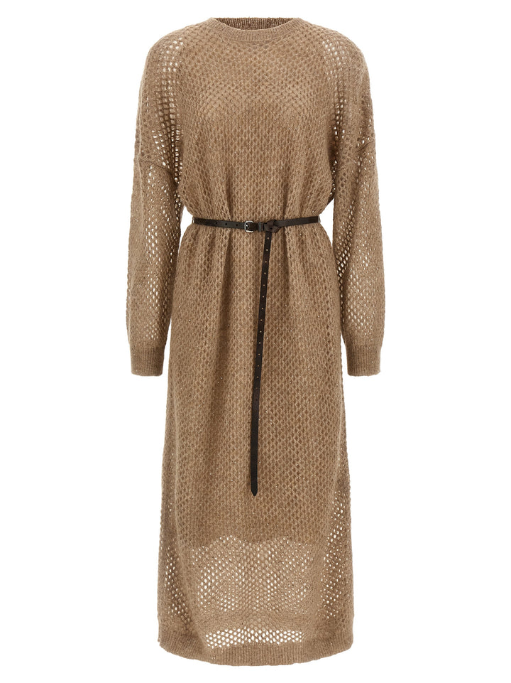 Brunello Cucinelli Dazzling Net Dresses - Beige | 2a65a22fa4e9d1c0509deaef3cd3463fe1b0a0c5