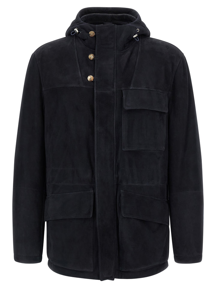 Brunello Cucinelli Suede Jacket Puffer Jackets - Blue | e4566571f88c87e5a1a01f2ca4575b3264693c21