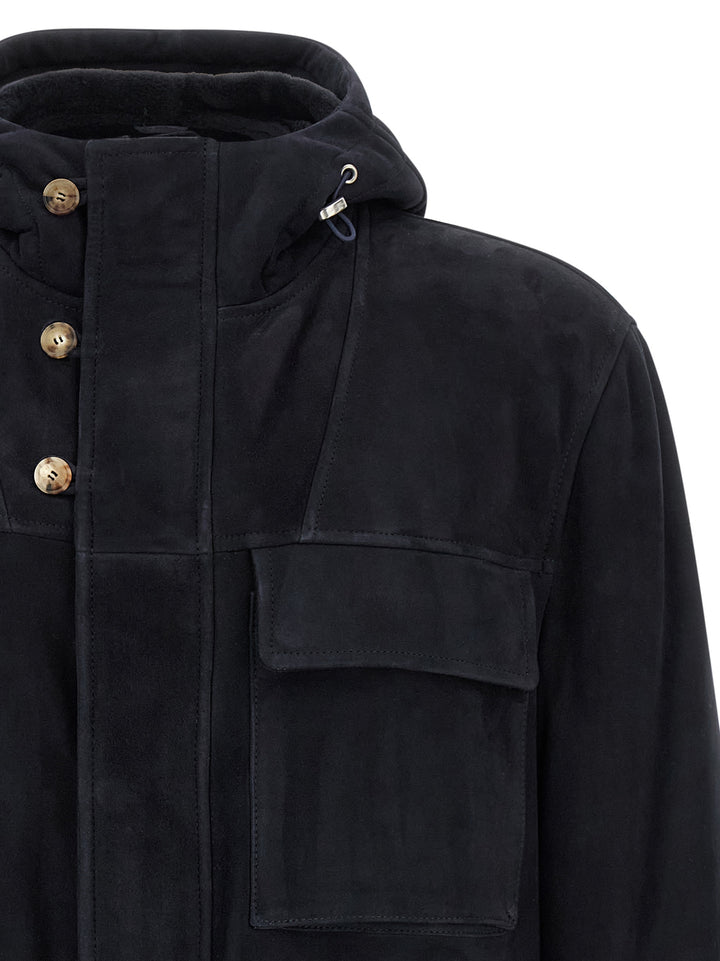 Brunello Cucinelli Suede Jacket Puffer Jackets - Blue | 1388a966d03dc286c81446023c8dd6d424758601