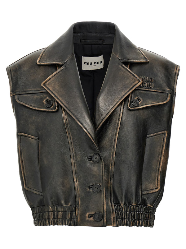 Logo Nappa Vest Gilet Brown
