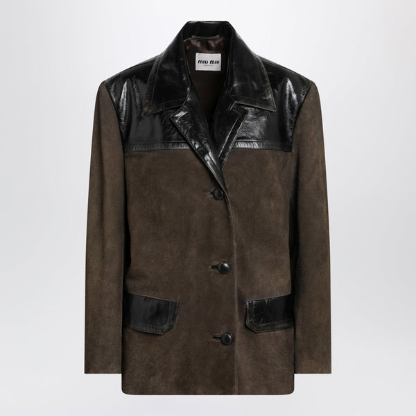 Suede Leather Jacket In Mud Color