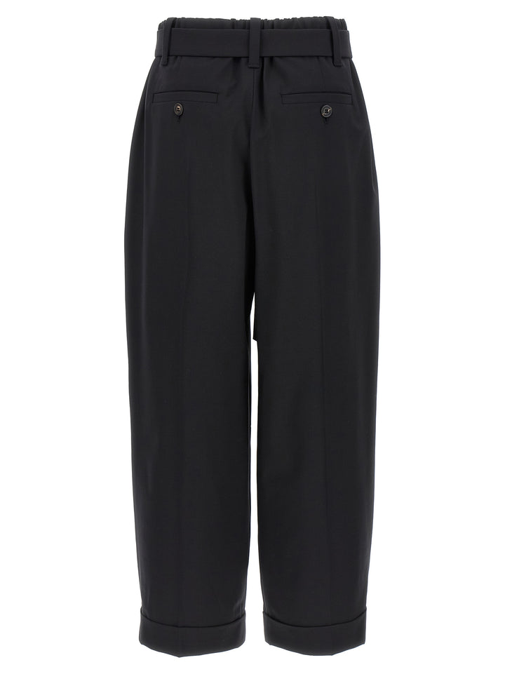 Brunello Cucinelli Belt Wool Pants - Black | 2bc28616890fdcfe8f049ff728878b8339405402
