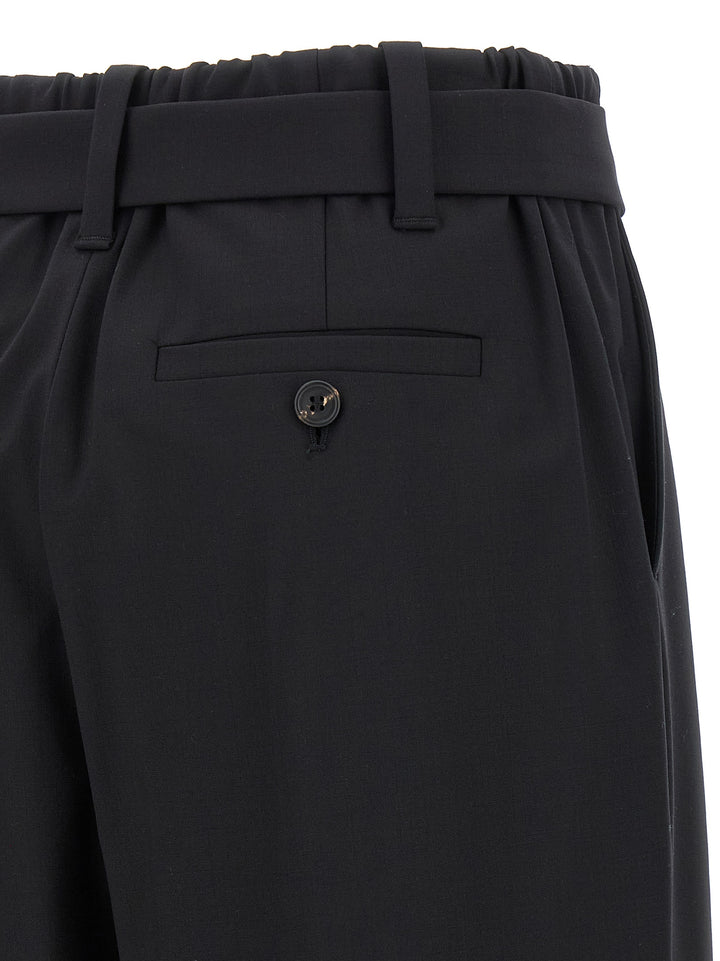 Brunello Cucinelli Belt Wool Pants - Black | 7a24f2301475b90799dce495359445b12e9ae918