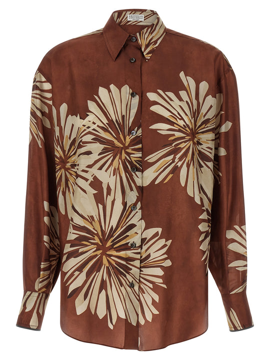 Floral Patterned Shirt Shirt And Blouse Brown