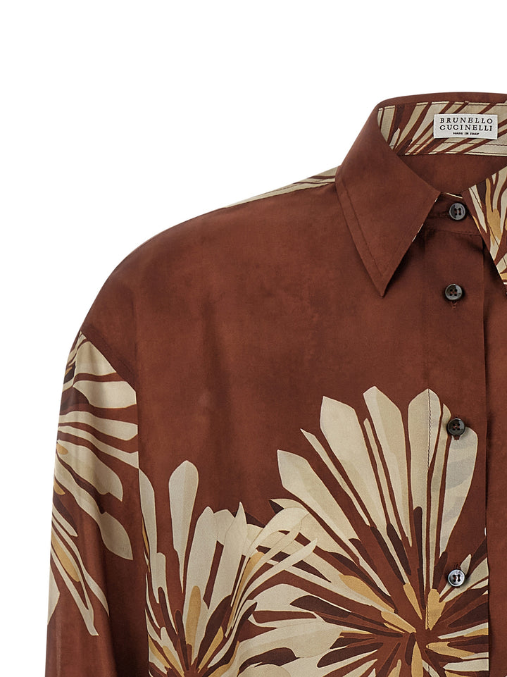 Brunello Cucinelli Floral Patterned Shirt Shirt and Blouse - Brown | cbcd266514b2c2564cf110ae5410cca6b2652d2a