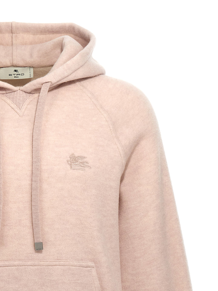 Logo Embroidery Wool Hoodie Sweatshirt Beige