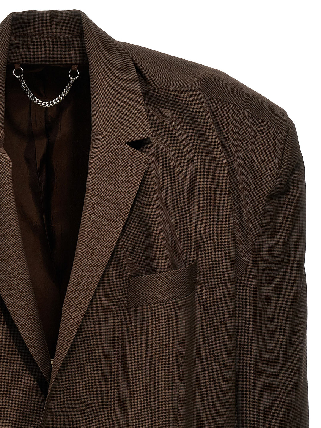 Single-Breasted Houndstooth Blazer Brown