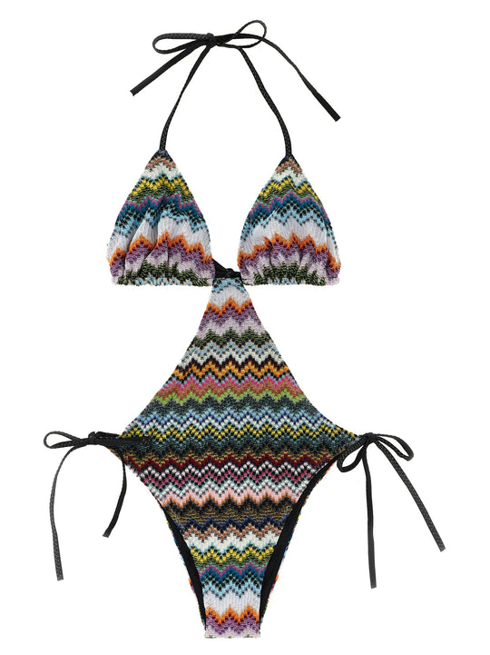 Zigzag Pattern Trikini Beachwear Multicolor