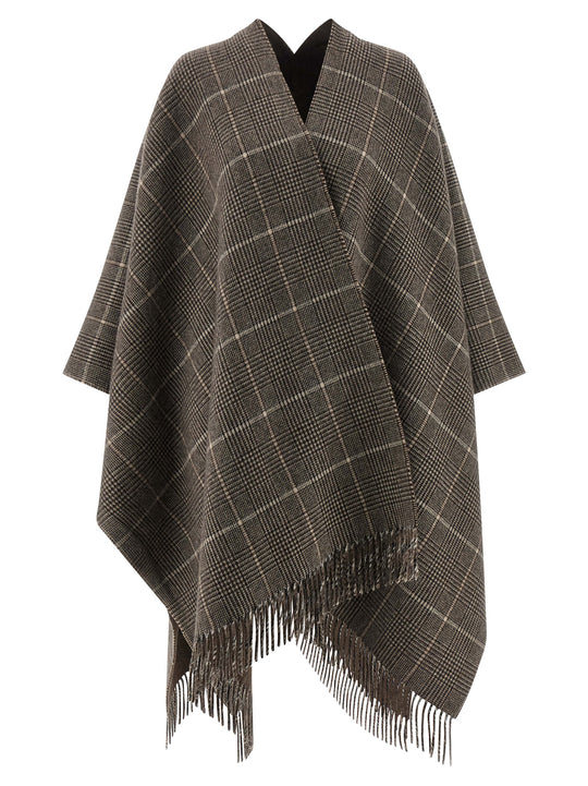 Cashmere Reversible Poncho Capes Brown