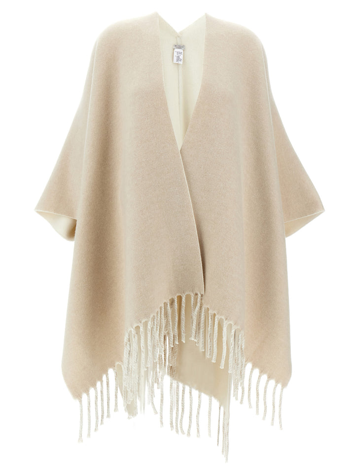 Fringed Poncho Capes Beige