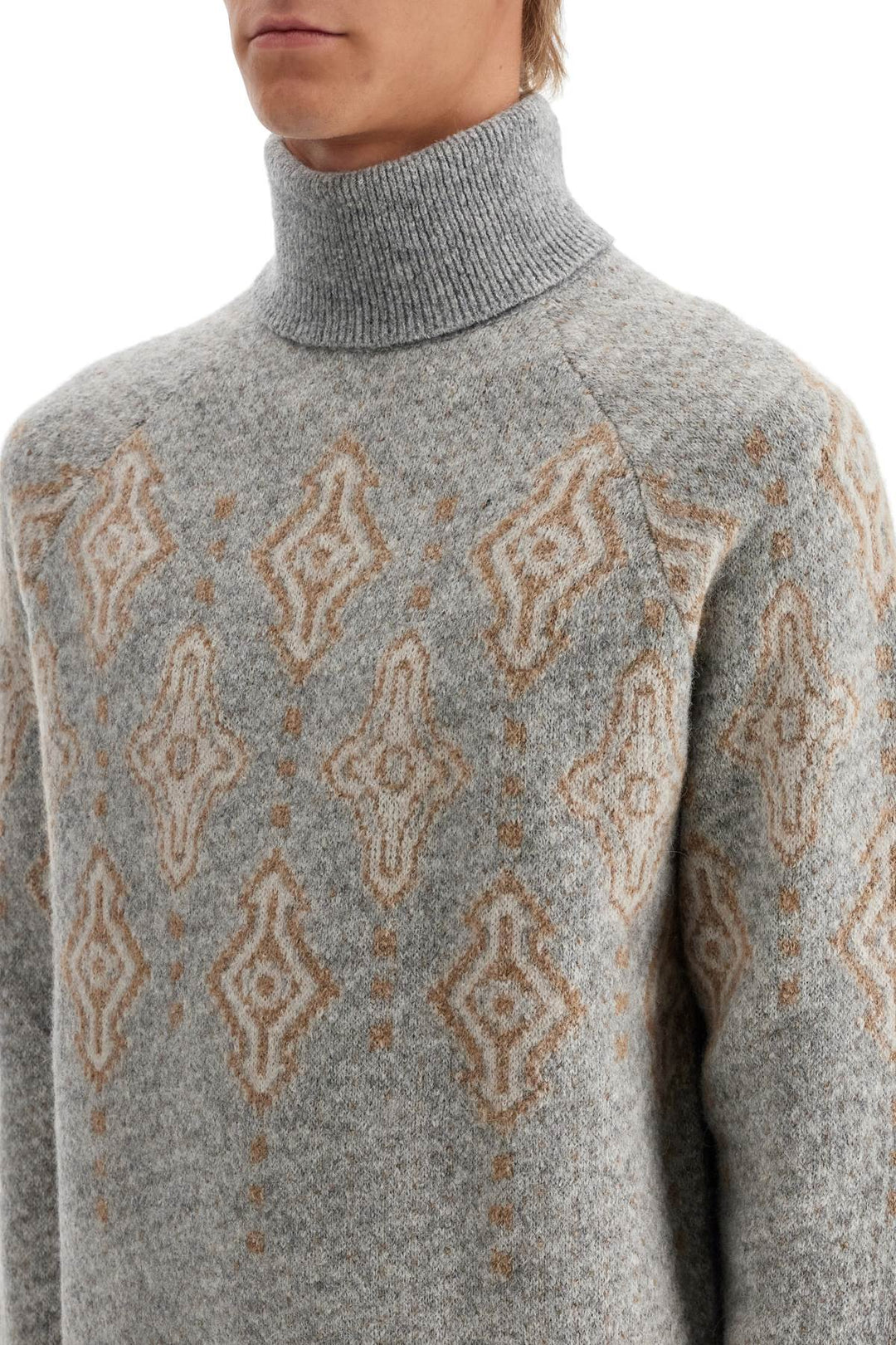 Geometric Jacquard Turtleneck Sweater