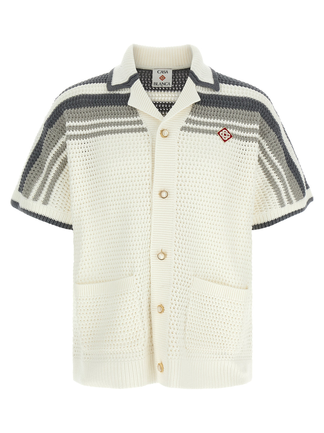 Casablanca Tennis Cotton Crochet Short Sleeve Shirt and Blouse - Gray | a5dc0d9c56589fd4400f8e61cdb169808fbbbc65