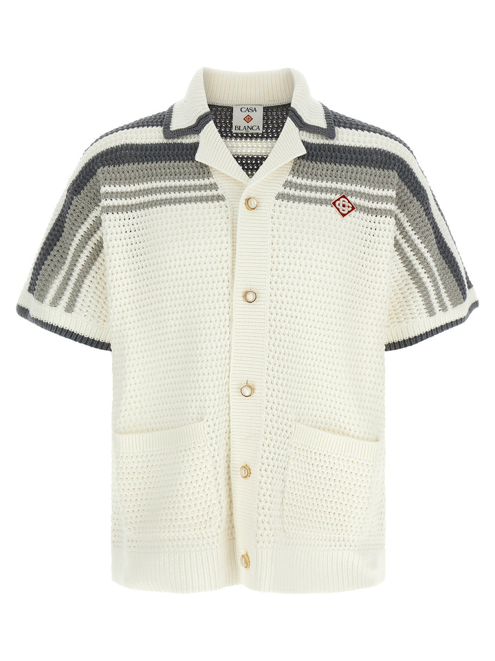 Casablanca Tennis Cotton Crochet Short Sleeve Shirt and Blouse - Gray | a5dc0d9c56589fd4400f8e61cdb169808fbbbc65
