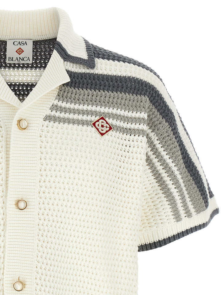 Casablanca Tennis Cotton Crochet Short Sleeve Shirt and Blouse - Gray | bc92b1d56a22b217244c15ed6df92d221de35574
