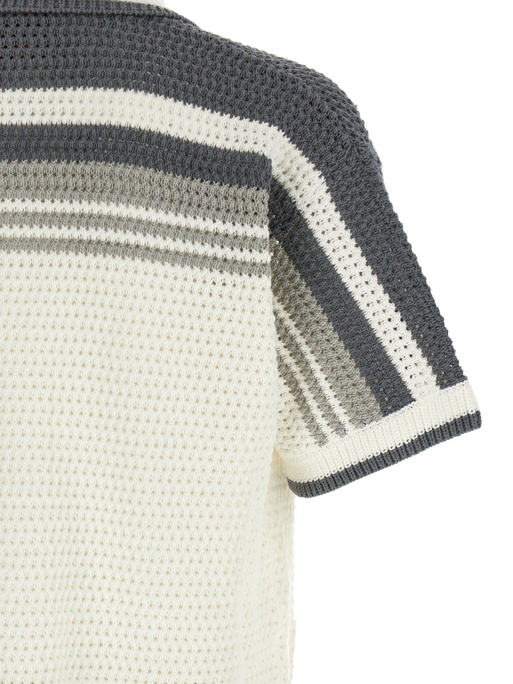 Casablanca Tennis Cotton Crochet Short Sleeve Shirt and Blouse - Gray | b2b81768a2fe353e061ca6e3f7ff67c6a58bef1a
