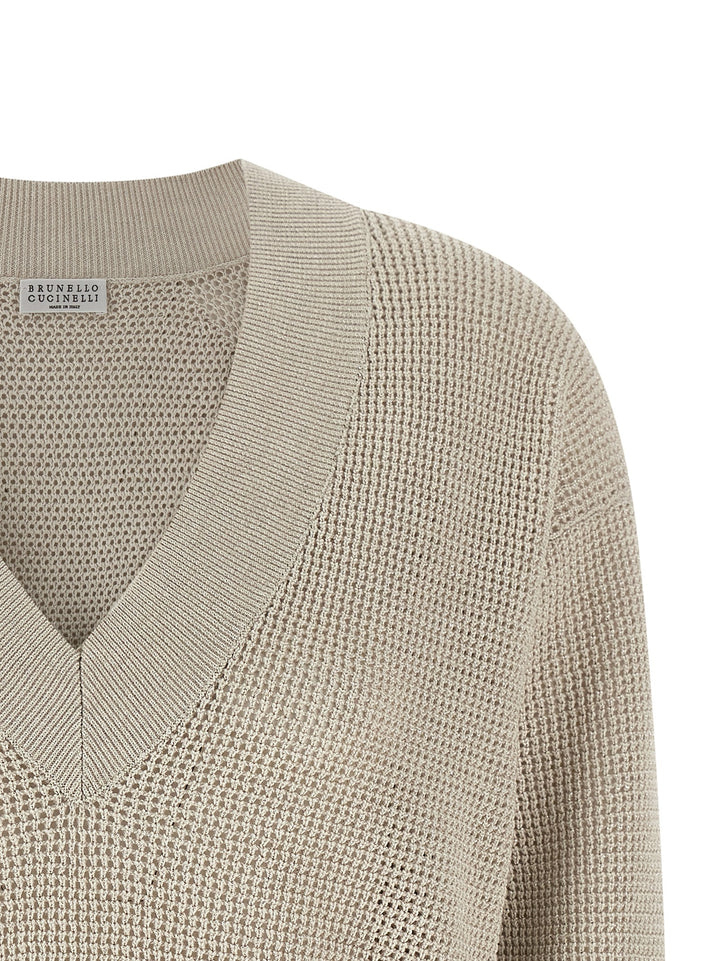Brunello Cucinelli Openwork Sweater Sweaters and Cardigans - Beige | d700cd8730d85cbfbd5badf4d9667f0fc36bd028