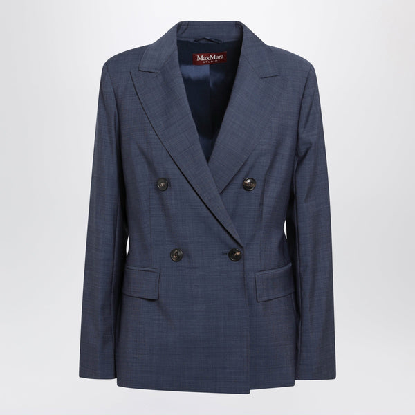 Double-Breasted Jacket In Denim Blue Wool Canvas