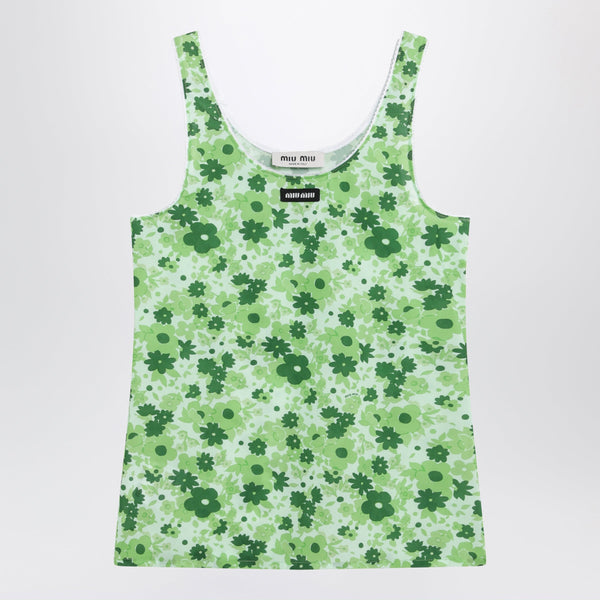 Green Floral Stretch Polyamide-Blend Top