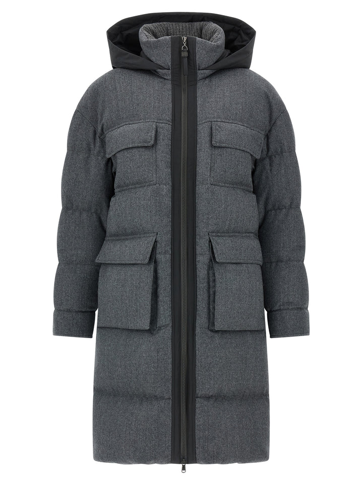 Brunello Cucinelli Shiny Zipper Pull Puffer Jackets - Gray | 00af254d99eb237ee6536d254cc6ef5899cb9b1a