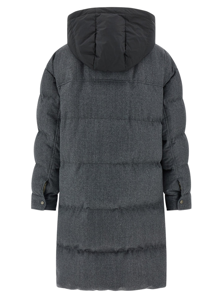 Brunello Cucinelli Shiny Zipper Pull Puffer Jackets - Gray | 6729b91754fe2113cc0c625942173bf5c43417c8