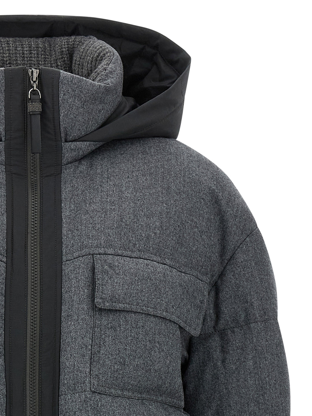 Brunello Cucinelli Shiny Zipper Pull Puffer Jackets - Gray | b2ac8a50ef3a47b078ebecde244bc0243e477a80