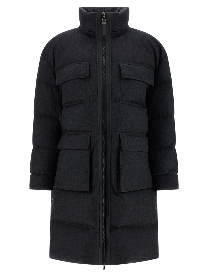 Brunello Cucinelli Shiny Zipper Pull Puffer Jackets - Gray | a14e011e14fc7c5d6dc54e6e3acda5f833a4f4b6