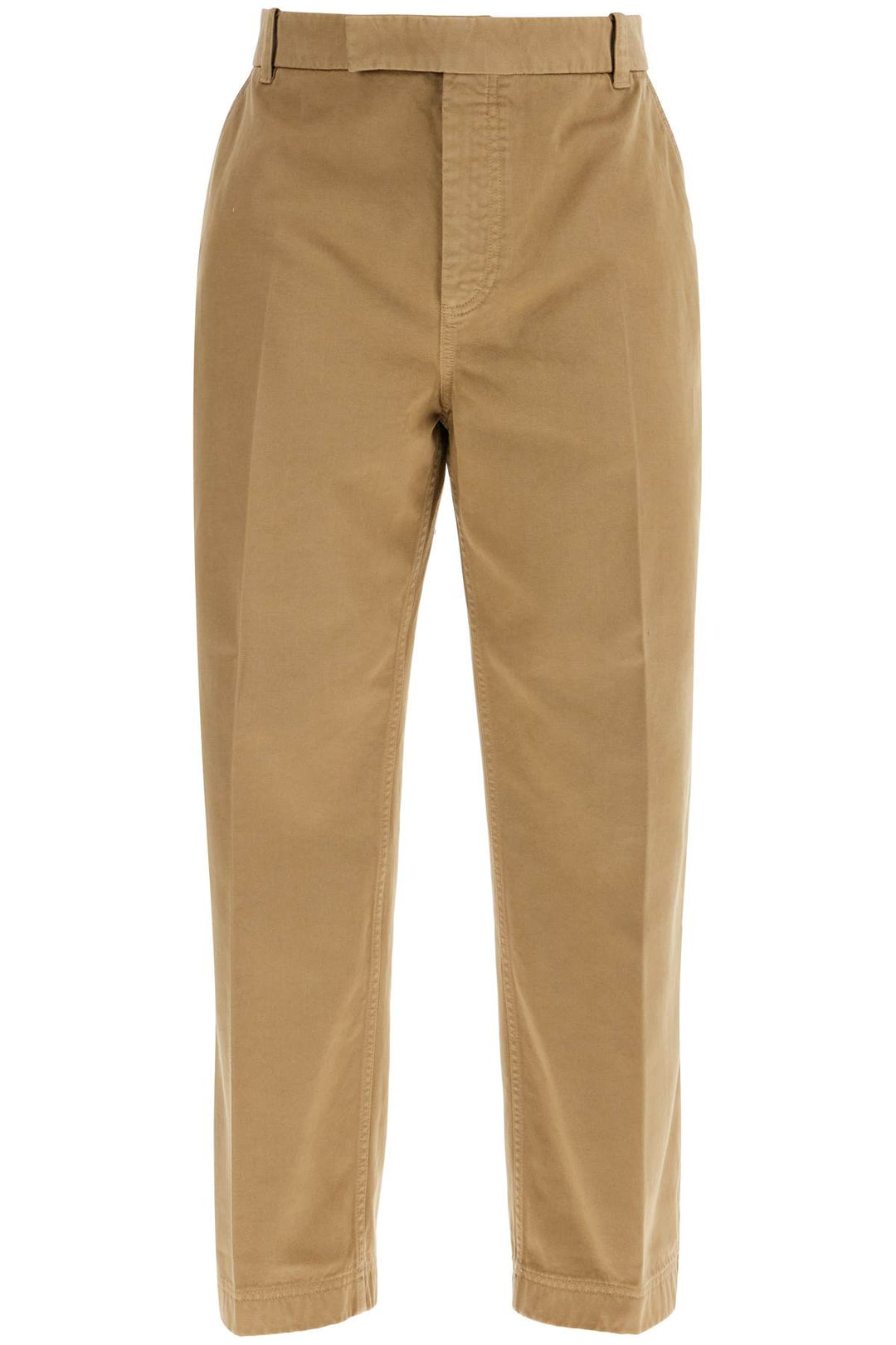 Camel Cotton Chino Pants With Tricolor Ribbon