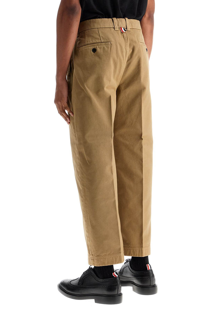 Camel Cotton Chino Pants With Tricolor Ribbon