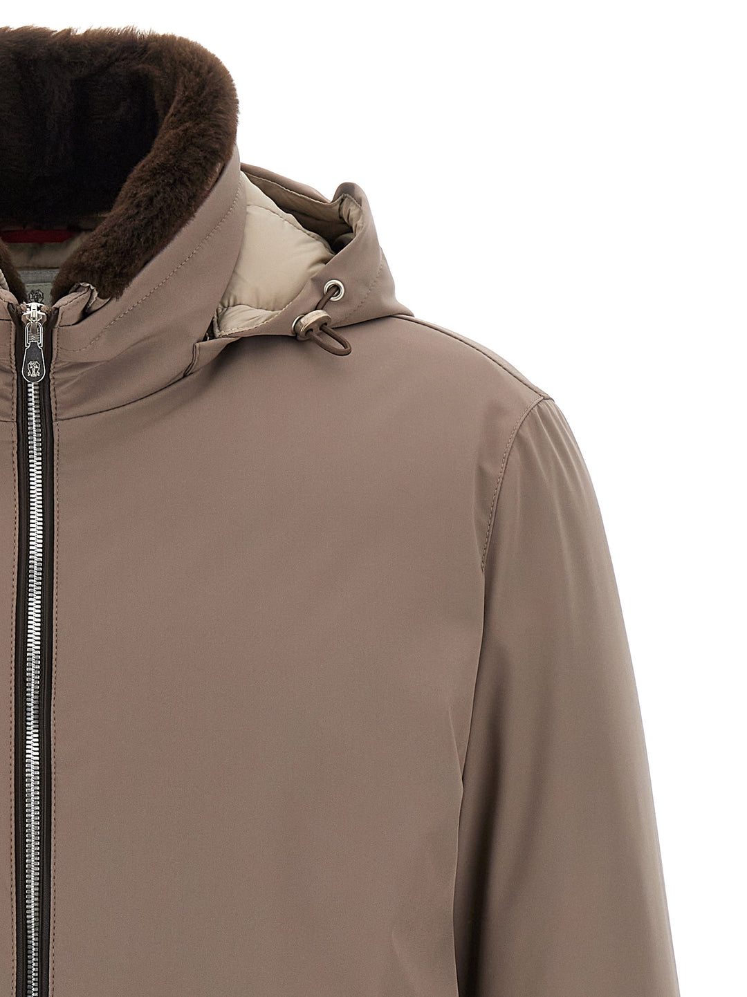 Brunello Cucinelli Sherling Neck Bomber Jacket Puffer Jackets - Gray | f4b62ea604c05a23580019296a76cd6fff58e094