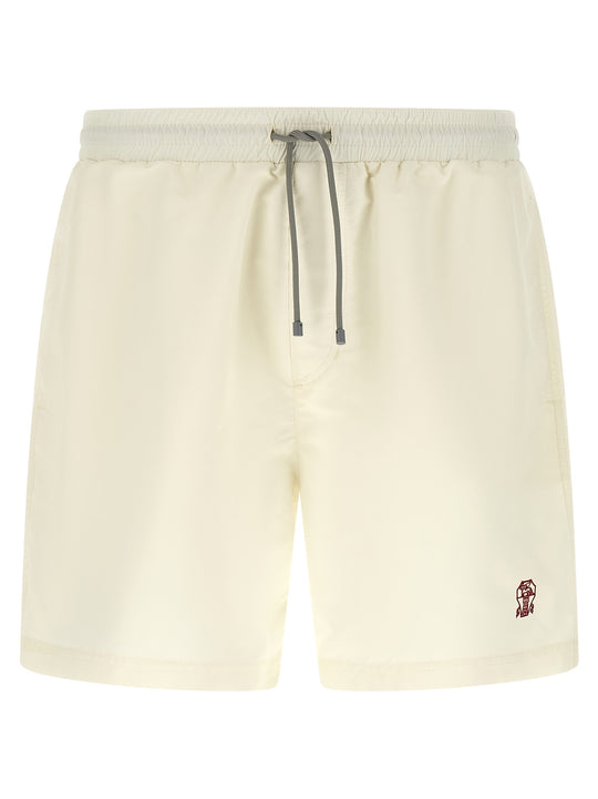 Logo Embroidery Swimsuit Beachwear White