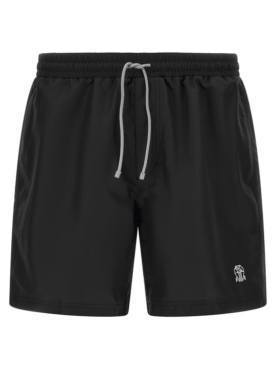 Logo Embroidery Swimsuit Beachwear Black