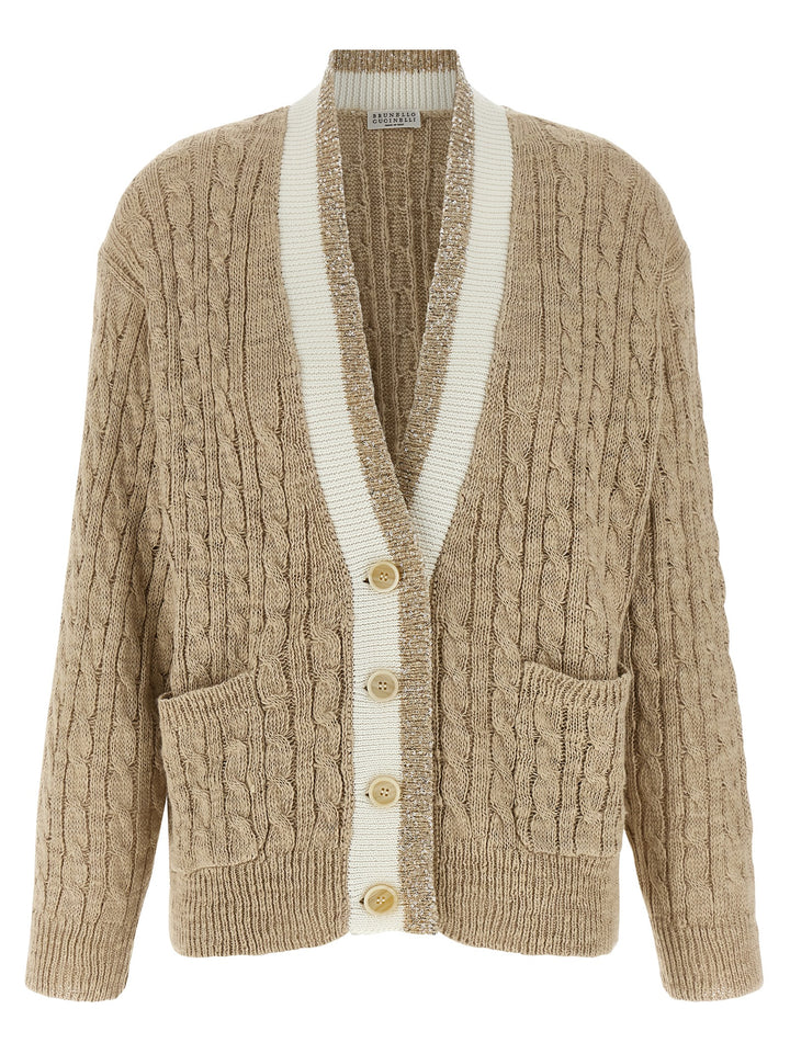 Brunello Cucinelli Braided Cardigan Sweaters and Cardigans - Beige | 6653d45f2e8e6a172ad97bedb295ead3b8189b4d