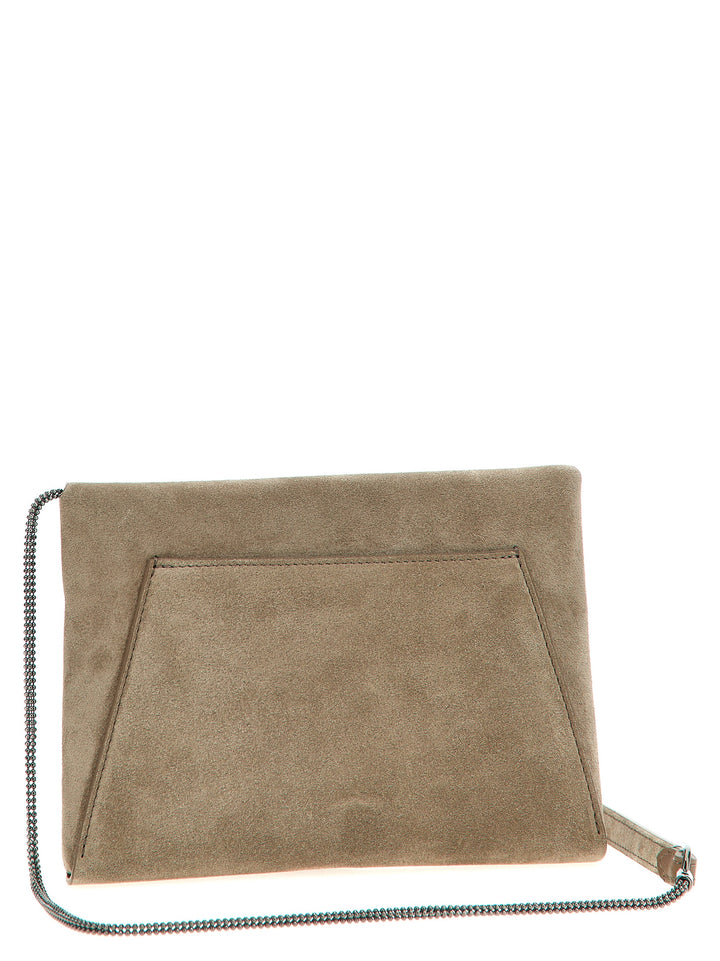 Brunello Cucinelli Monile Suede  Bag Clutch - Gray | 0122197cf879f08b3d5886710722be8fcbceaf12