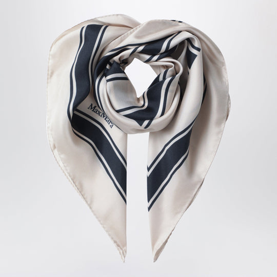 Square Printed Silk Twill Scarf In Navy Blue