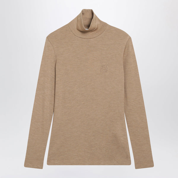 Camel Mélange Turtleneck Sweater In Virgin Wool