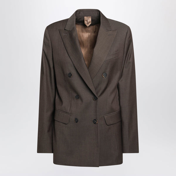 Leather Brown Double-Breasted Wool Jacket