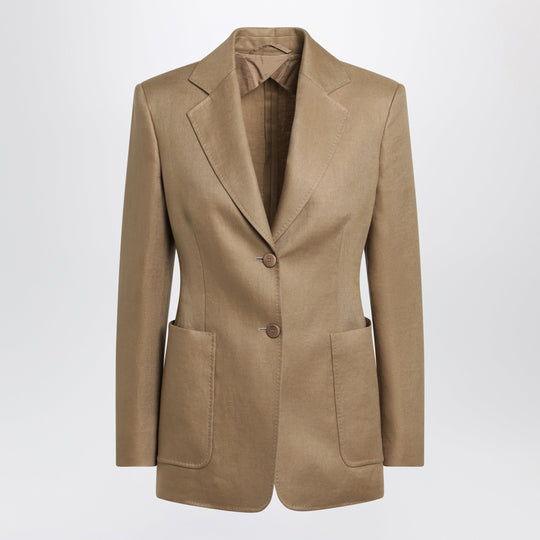 Semi-Fitted Single-Breasted Blazer In Beige Linen